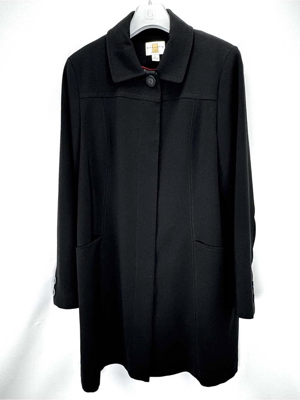 Gallery Black Women's Elegant Pea Coat with Hidden-Button Closure